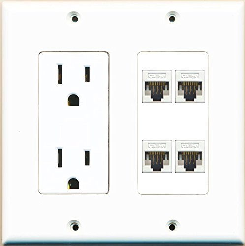 RiteAV Power Outlet 4 Cat5E Wall Plate White