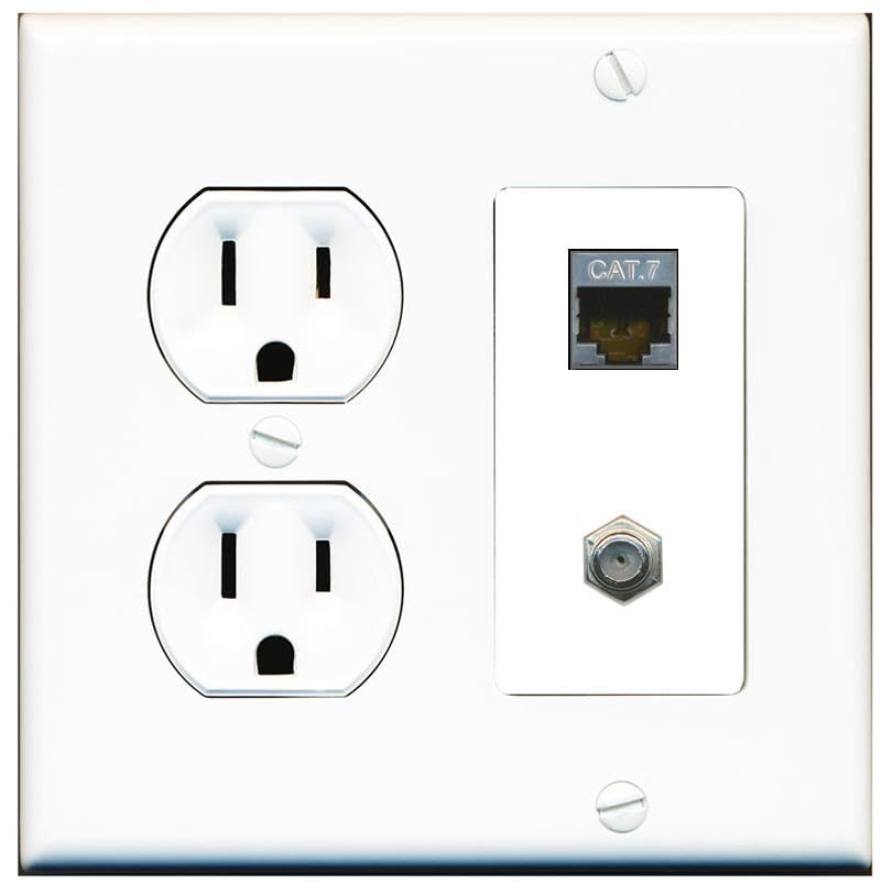 RiteAV Coax and Cat7 Wall Plate - Round Outlet [White/White]