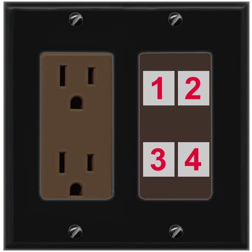 RiteAV Custom 4 Port Custom Wall Plate - Outlet [Black/Brown]