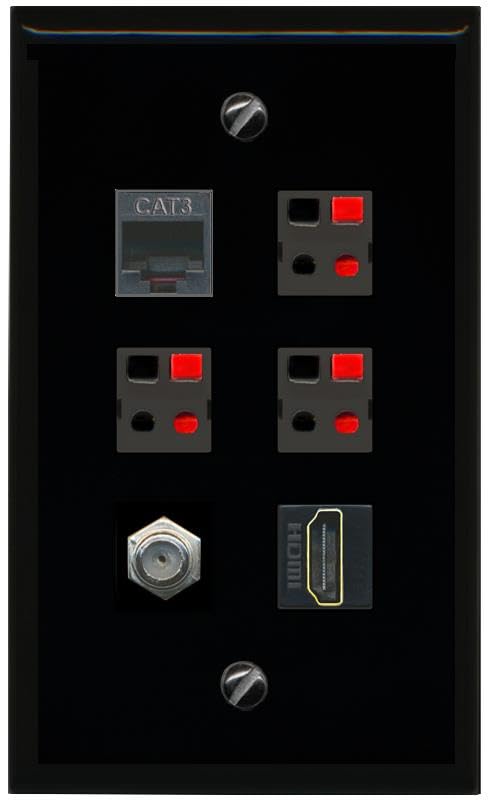 RiteAV COAX HDMI PHONE 3 SPEAKER Flat/Solid Wall Plate [Black]