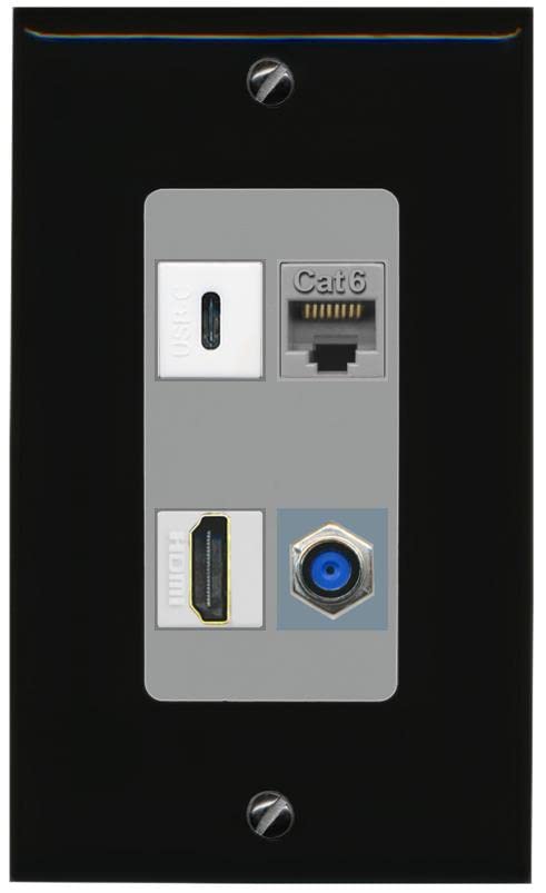 RiteAV USBC HDMI Cat6 Coax F81 Wall Plate - 1 Gang [Black/Gray]