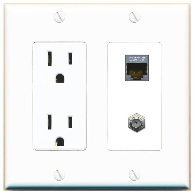RiteAV Coax and Cat7 Wall Plate - Outlet [White/White]