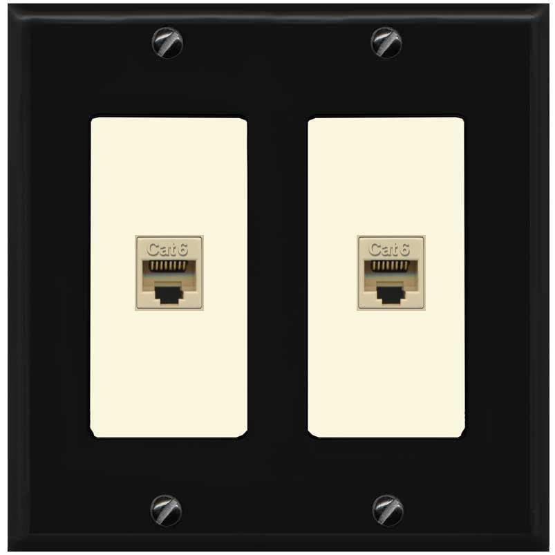RiteAV 2 Port Cat6 Ethernet Wall Plate - 2 Gang [Black/Light-Almond]