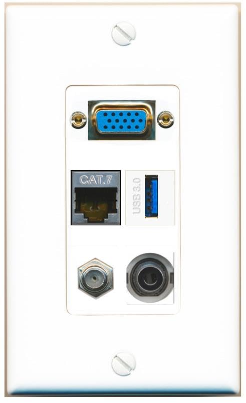 RiteAV SVGA + 3.5mm CAT7 COAX USB-3 Wall Plate [White]