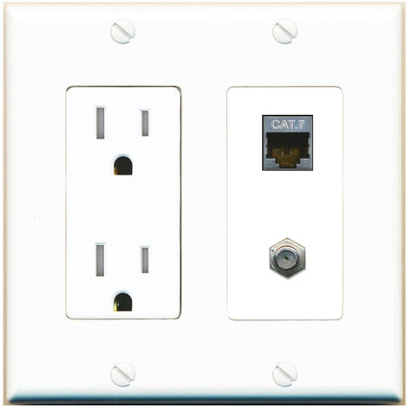 RiteAV Coax and Cat7 Wall Plate - Tamper-Resistant [White/White]