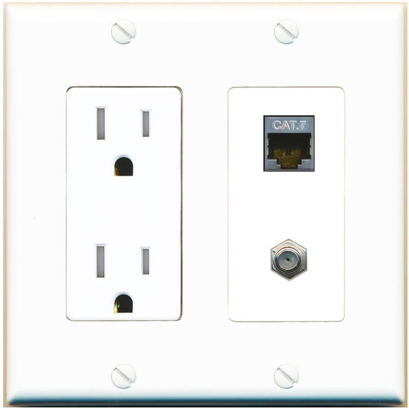 RiteAV Coax and Cat7 Wall Plate - Tamper-Resistant [White/White]
