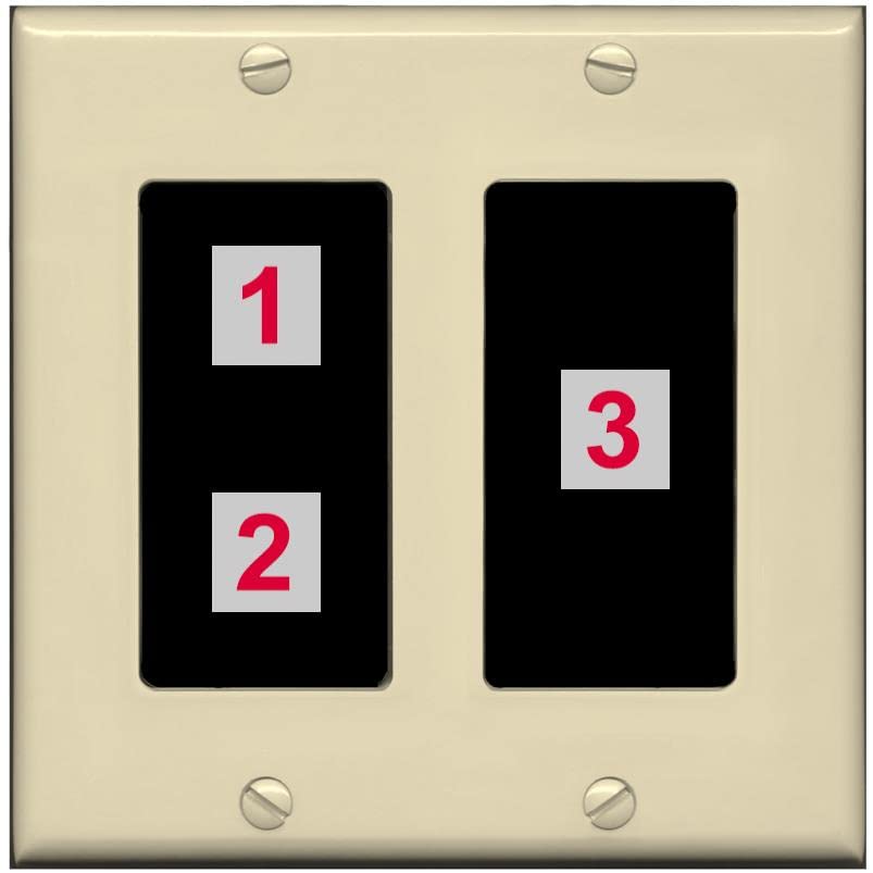 RiteAV Custom Wall Plate 3 Port - 2 Gang [Ivory/Black]