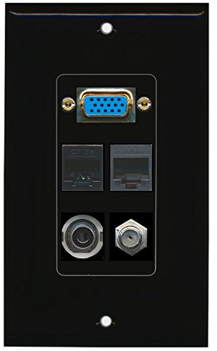 RiteAV (1 Gang Decorative Svga 3.5mm Coax Cat5e Rj11-12 Phone Wall Plate Black