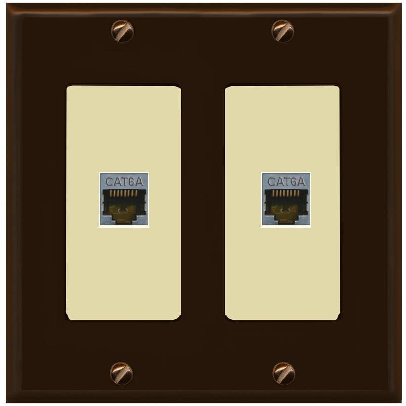 RiteAV 2 Port Cat6A Wall Plate - 2 Gang [Brown/Ivory]