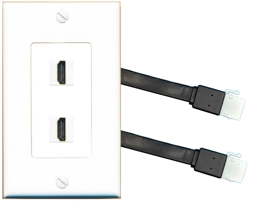 RiteAV 2 HDMI Wall Plate with Pigtail Dongle Extension White