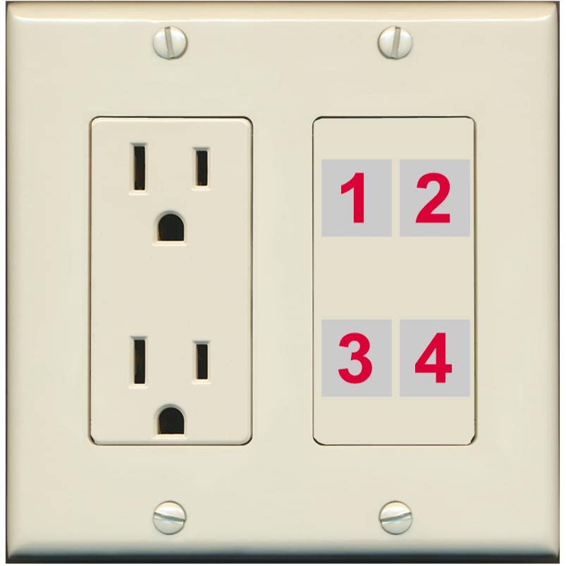 RiteAV Custom 4 Port Custom Wall Plate - Outlet [Light-Almond]