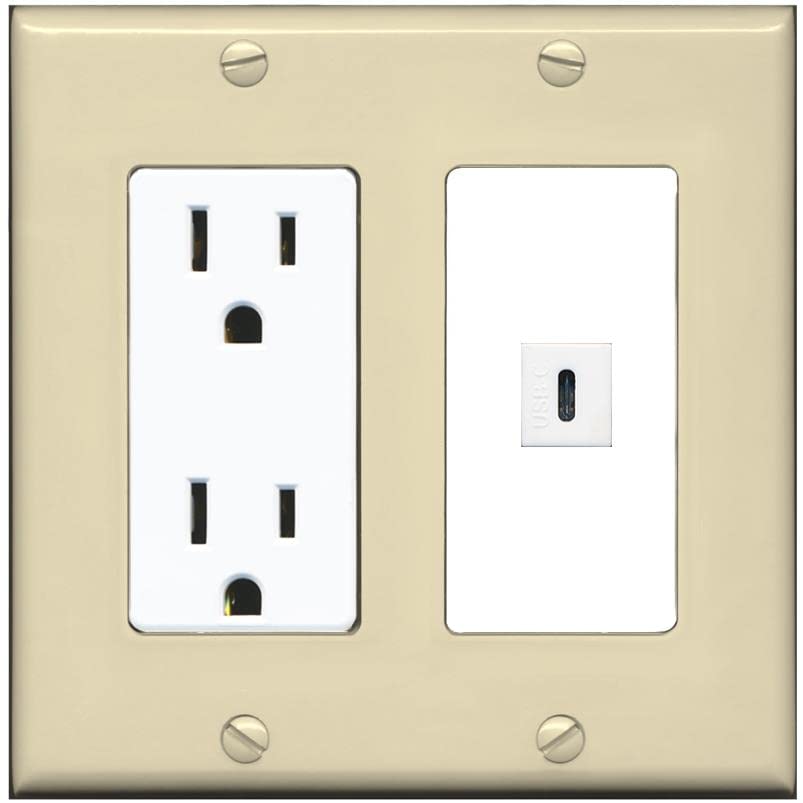 RiteAV USBC Wall Plate - Outlet [Ivory/White]