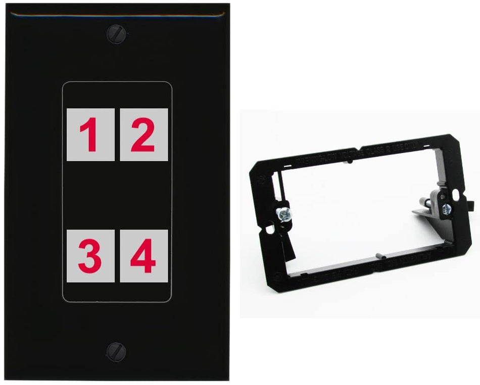 RiteAV Custom 4 Port Custom Wall Plate - 1 Gang w-Bracket [Black/Black]