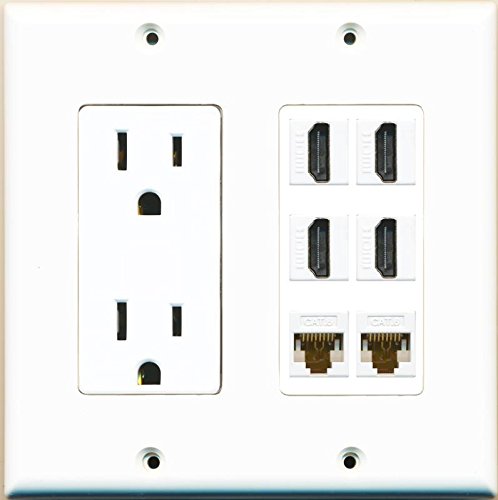 RiteAV Power Outlet 4 HDMI White 2 Cat6 Wall Plate White