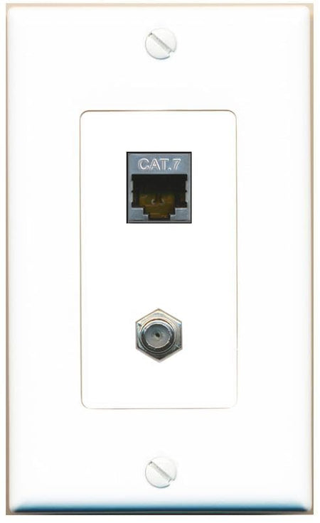 RiteAV Coax and Cat7 Wall Plate - 1 Gang [White/White]