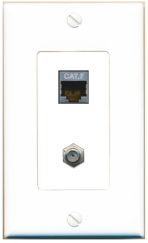 RiteAV Coax and Cat7 Wall Plate - 1 Gang [White/White]