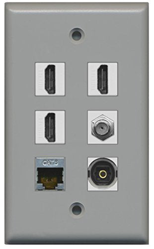 RiteAV - 3 HDMI 1 Port Coax Cable TV- F-Type Shielded Cat6 Ethernet Toslink Wall Plate - Gray