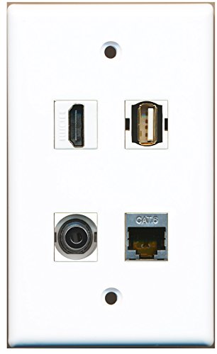 RiteAV - 1 Port HDMI 1 Port USB A-A 1 Port Shielded Cat6 Ethernet 1 Port 3.5mm Wall Plate