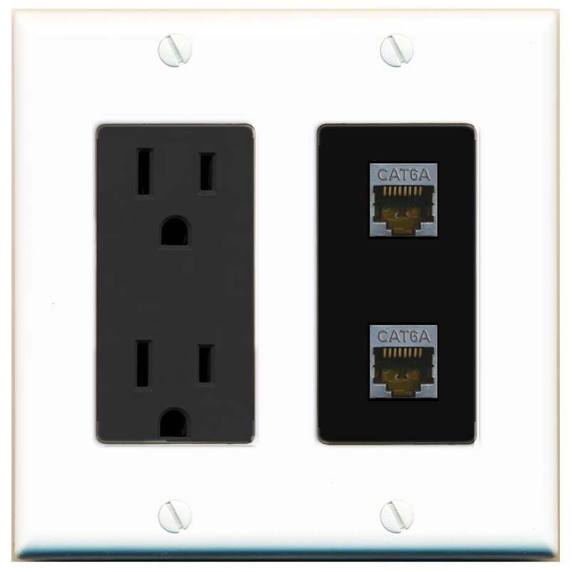 RiteAV 2 Port Cat6A Wall Plate - Outlet [White/Black]