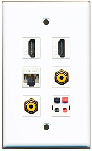 RiteAV - 2 HDMI 2 Port RCA Yellow 1 Port Cat5e Ethernet White 1 Port Speaker Wall Plate