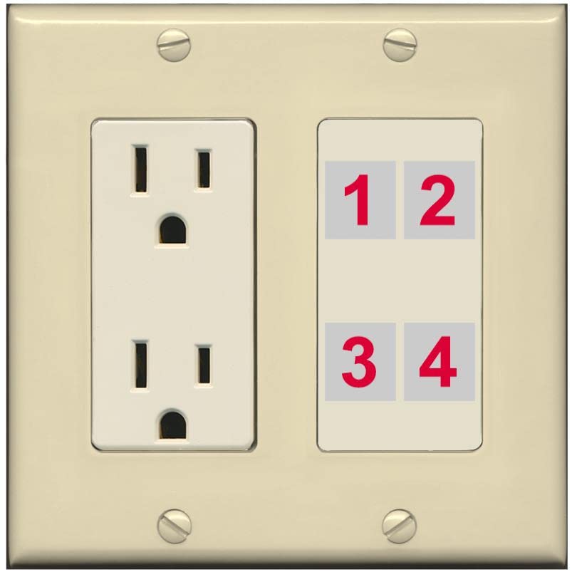 RiteAV Custom 4 Port Custom Wall Plate - Outlet [Ivory/Light-Almond]