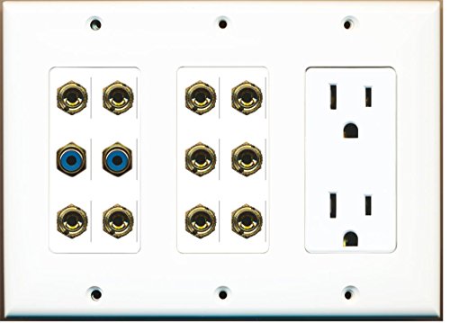 RiteAV - (3 Gang 15A Power Outlet 2 RCA Blue 10 Banana Wall Plate White