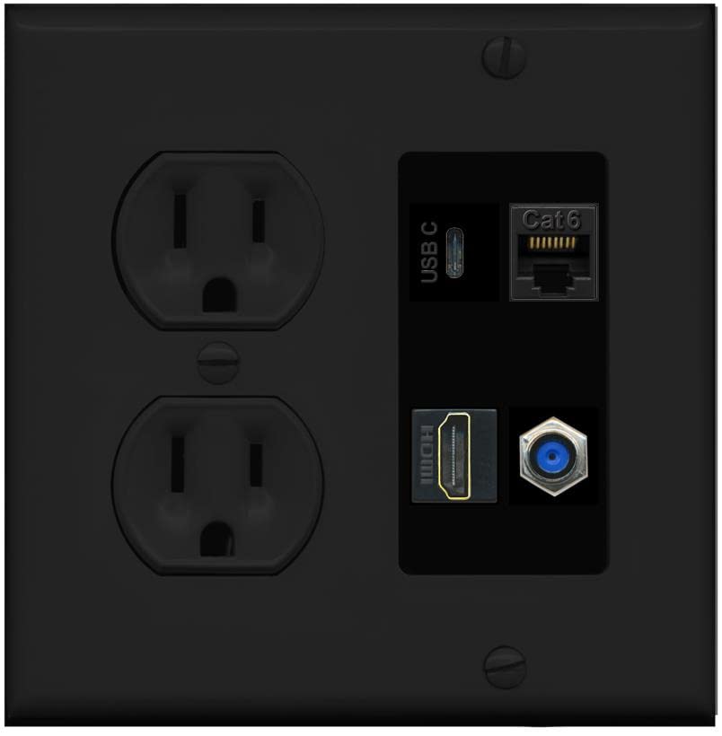 RiteAV USBC HDMI Cat6 Coax F81 Wall Plate - Round Outlet [Black/Black]