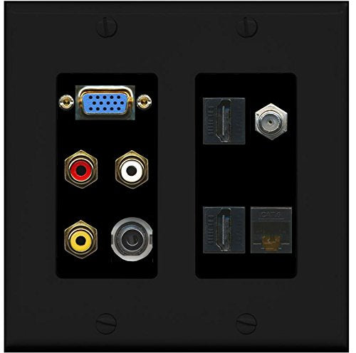 RiteAV (2 Gang Svga Composite 3.5mm 2 HDMI Coax Cat6 Wall Plate Black