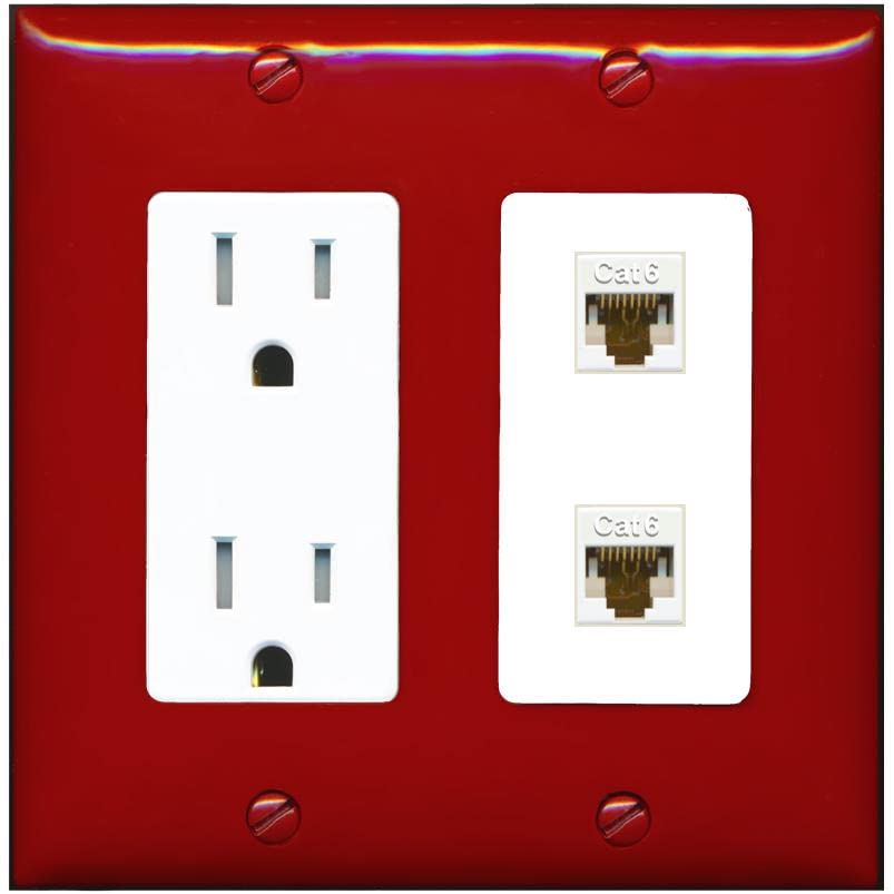RiteAV 2 Port Cat6 Ethernet Wall Plate - Tamper-Resistant [Red/White]
