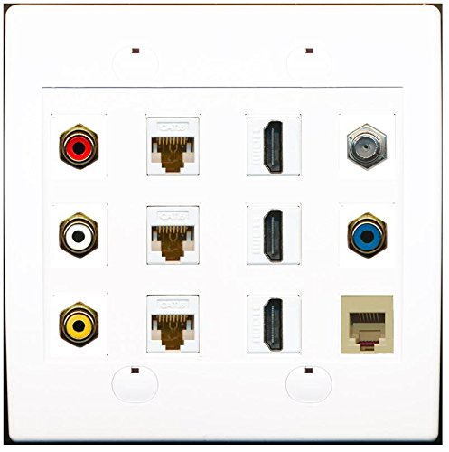 RiteAV 3 RCA Composite 3 Cat6 Ethernet 3 HDMI Coax RCA Phone Wall Plate