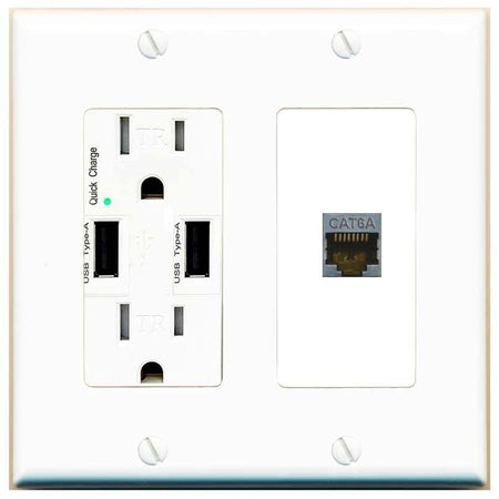 RiteAV 1 Port Cat6A Wall Plate - USB Charger [White/White]