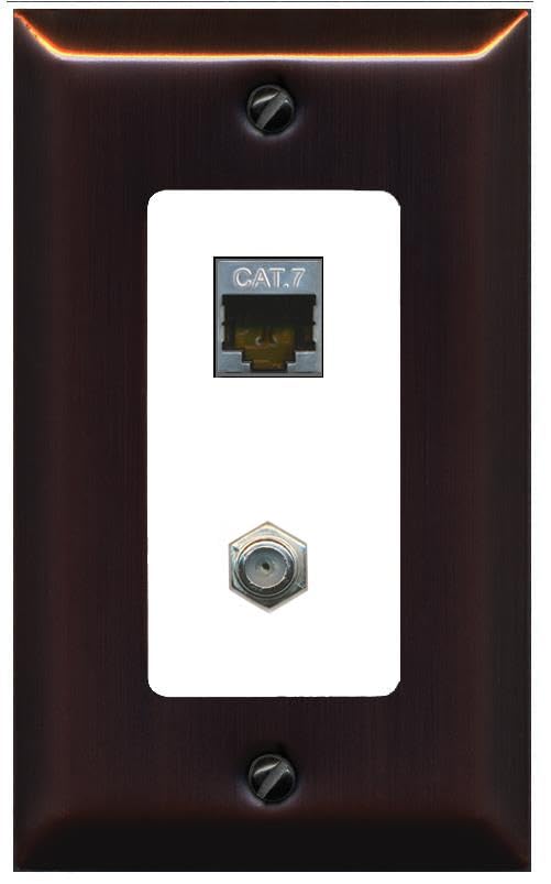 RiteAV Coax and Cat7 Wall Plate - 1 Gang [Bronze/White]