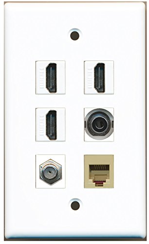 RiteAV - 3 HDMI 1 Port Coax Cable TV- F-Type 1 Port Phone RJ11 RJ12 Beige 1 Port 3.5mm Wall Plate