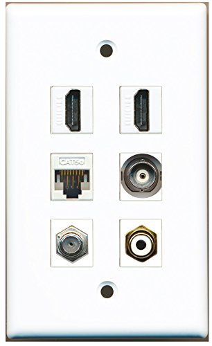 RiteAV - 2 HDMI 1 Port RCA White 1 Port Coax Cable TV- F-Type 1 Port BNC 1 Port Cat5e Ethernet White Wall Plate