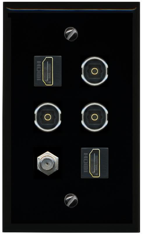 RiteAV Coax 2 HDMI 3 TOSLINK Flat/Solid Wall Plate [Black]