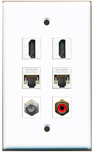 RiteAV - 2 HDMI 1 Port RCA Red 1 Port Coax Cable TV- F-Type 2 Port Cat5e Ethernet White Wall Plate