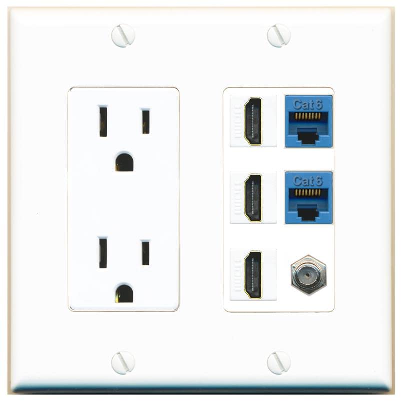 RiteAV 3 HDMI Wall Plate 2 Cat6 1 Coax - Outlet [White/White]