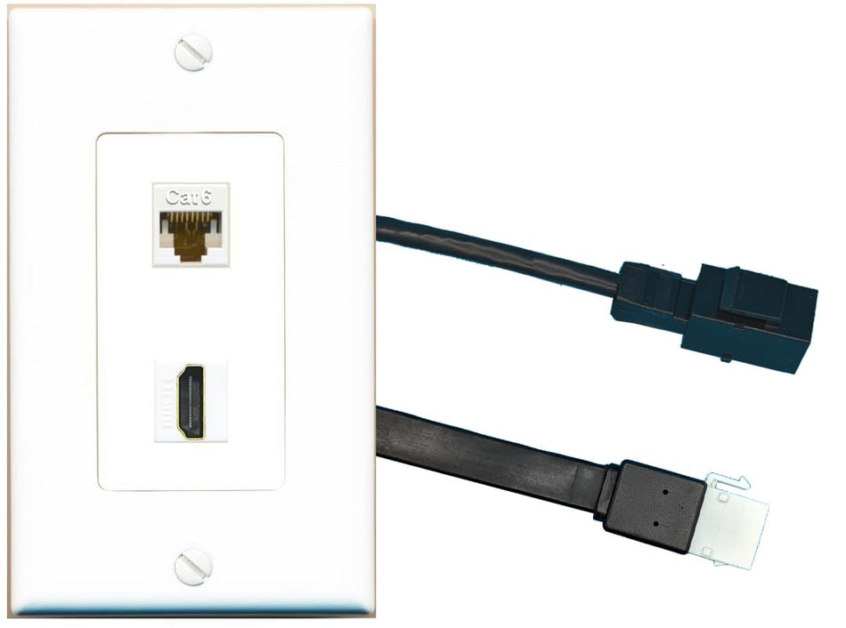 RiteAV CAT6 HDMI Wall Plate with Pigtail Dongle Extension White