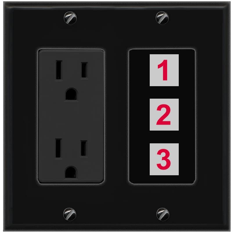 RiteAV Custom Wall Plate 3 Port - Outlet [Black/Black]