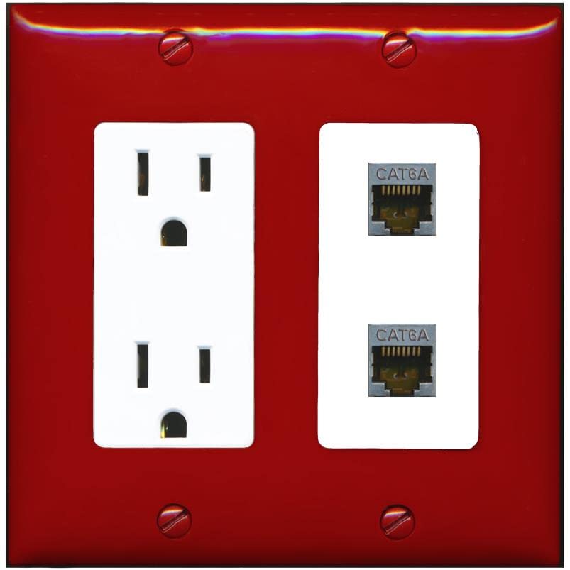 RiteAV 2 Port Cat6A Wall Plate - Outlet [Red/White]