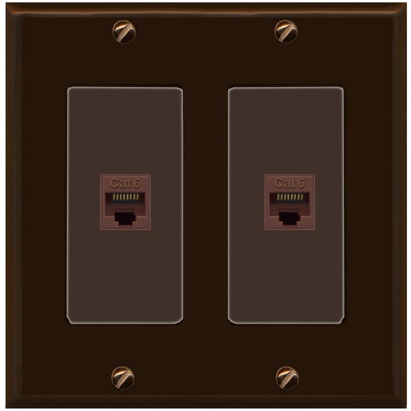 RiteAV 2 Port Cat6 Ethernet Wall Plate - 2 Gang [Brown/Brown]