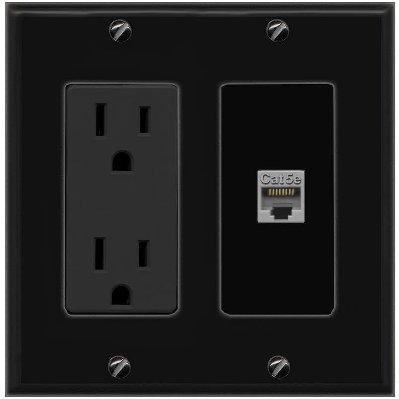 RiteAV CAT5E-GRAY Wall Plate with Power Outlet [Black]