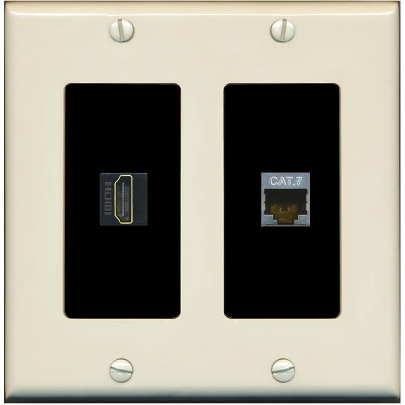 RiteAV HDMI and Cat7 Wall Plate - 2 Gang [Light-Almond/Black]