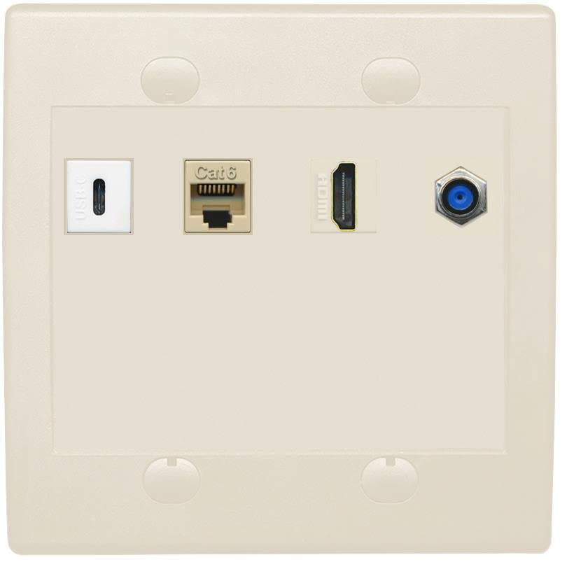 RiteAV USBC HDMI Cat6 Coax F81 Wall Plate - Flat 2 Gang [Light Almond]