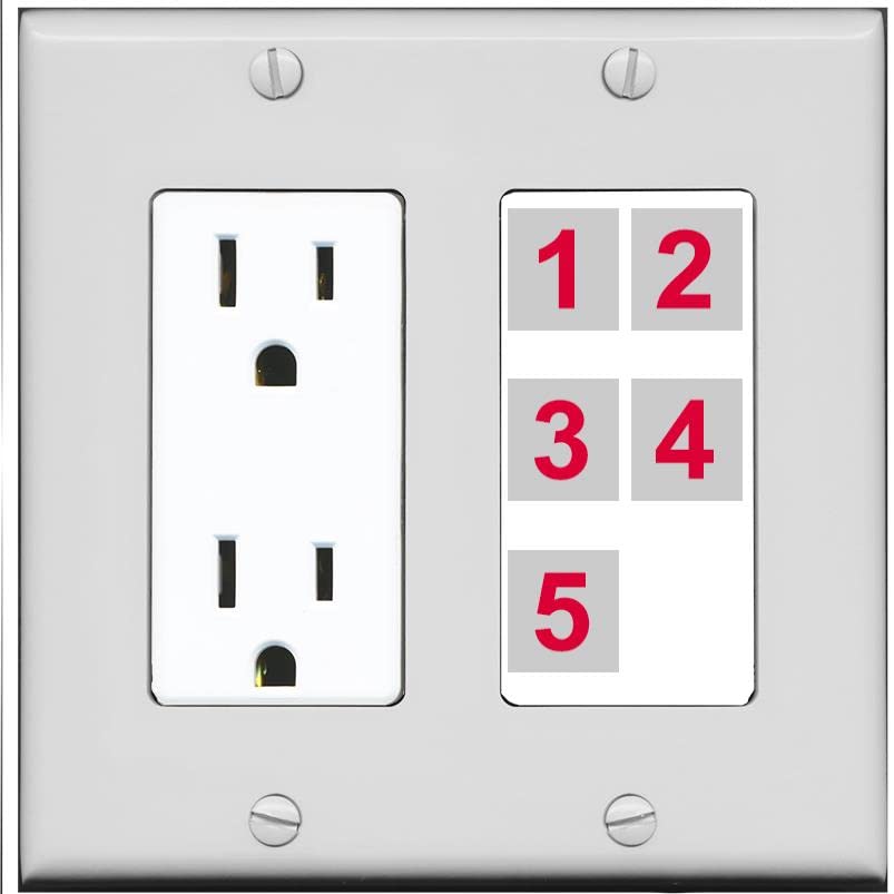 RiteAV Custom Wall Plate 5 Port - Outlet [Gray/White]