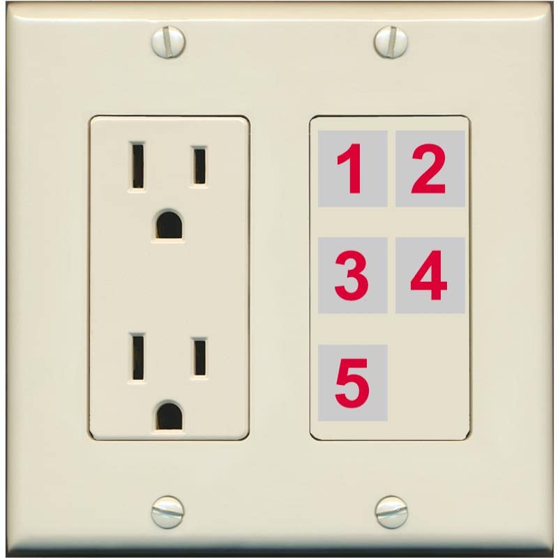 RiteAV Custom Wall Plate 5 Port - Outlet [Light-Almond]