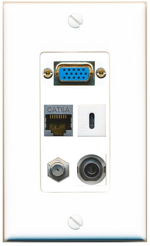 RiteAV SVGA + 3.5mm CAT6A COAX USBC Wall Plate [White]