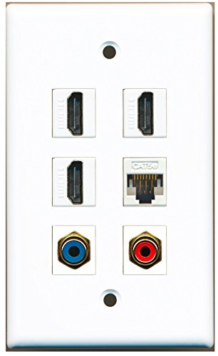 RiteAV - 3 HDMI 1 Port RCA Red 1 Port RCA Blue 1 Port Cat5e Ethernet White Wall Plate