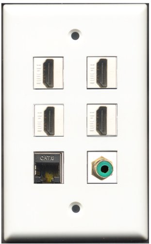 RiteAV - 4 Port HDMI 1 RCA Green 1 Shielded Cat6 Ethernet Wall Plate