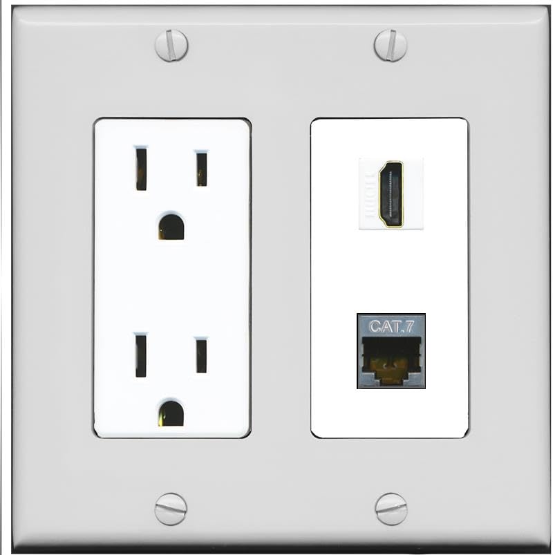 RiteAV HDMI and Cat7 Wall Plate - Outlet [Gray/White]